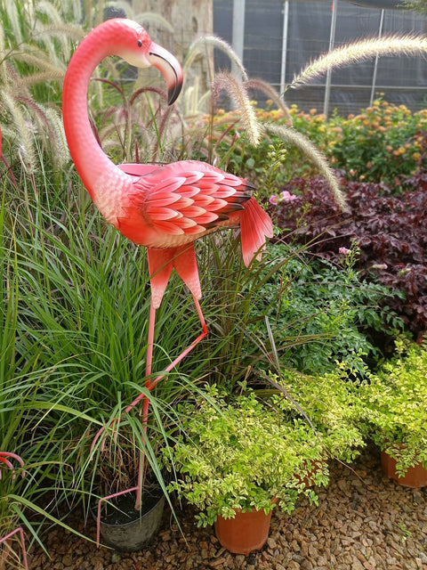 Statua di fenicottero rosa in metallo 103 cm