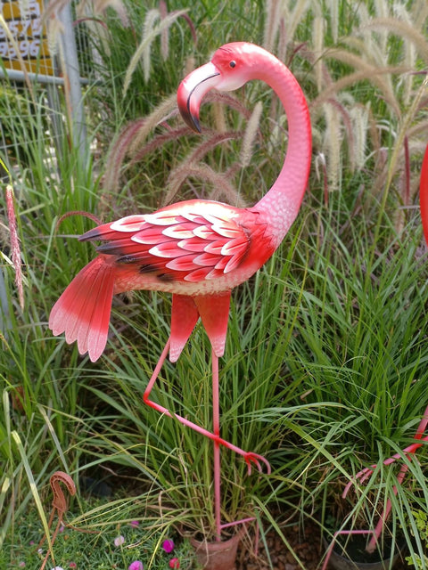 Statua di fenicottero rosa in metallo 103 cm