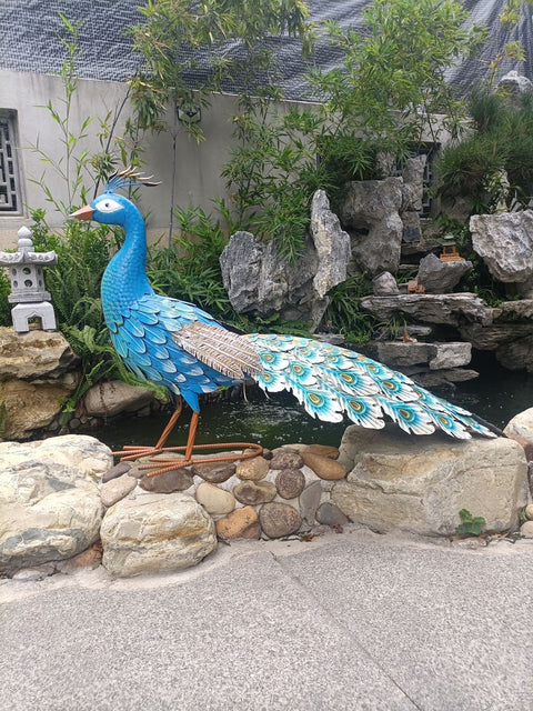 Statua di pavone in metallo 62 cm