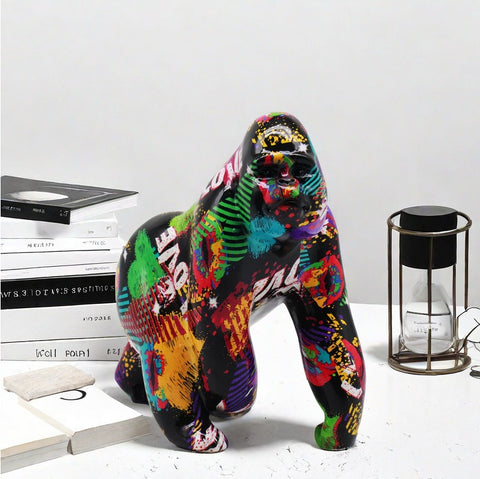 Statua gorilla graffiti in resina 17 cm