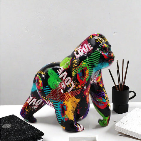 Statua gorilla graffiti in resina 17 cm