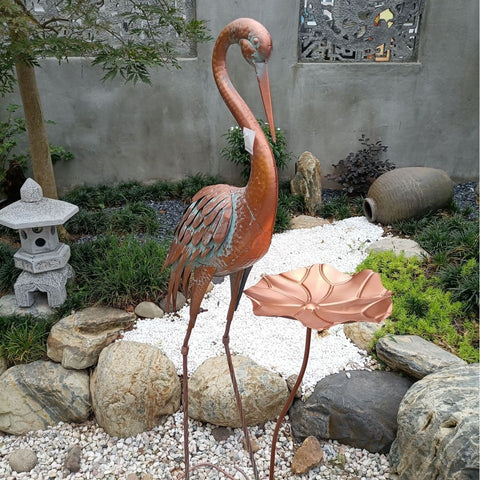 Statua di gru in metallo 106 cm