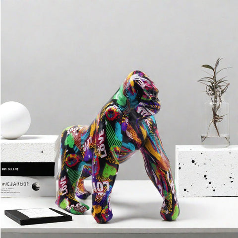 Statua gorilla graffiti in resina 26 cm