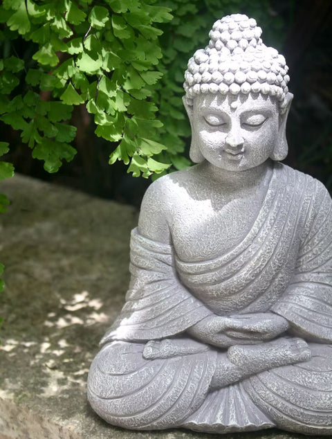 Statua di Buddha grigia per esterni 23 cm