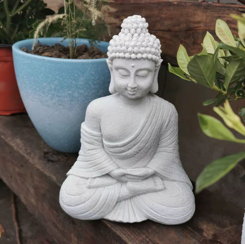 Statua di Buddha grigia per esterni 23 cm