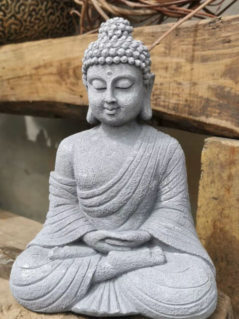 Statua di Buddha grigia per esterni 23 cm