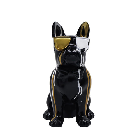 Statua Bulldog con castone nero, bianco, oro 25 cm