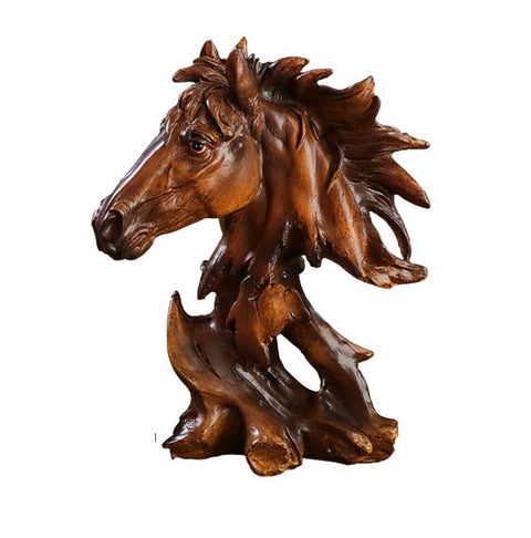 Statua busto testa di cavallo in resina simil legno 27 cm