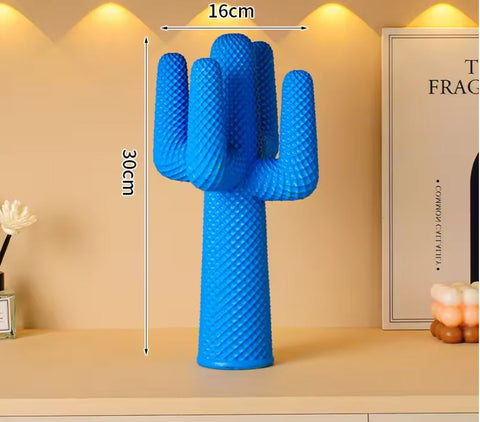 Statua di cactus di design blu in resina 30 cm