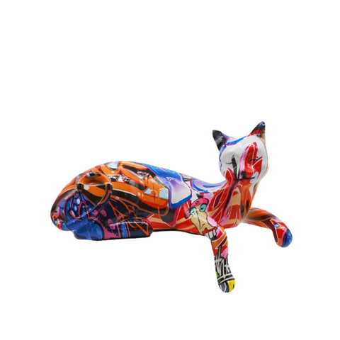 Statua gatto sdraiato in resina Graffiti 15 cm