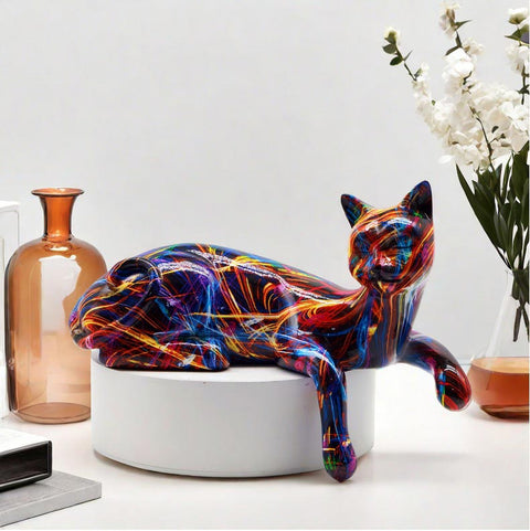 Statua gatto sdraiato laser resina 15 cm