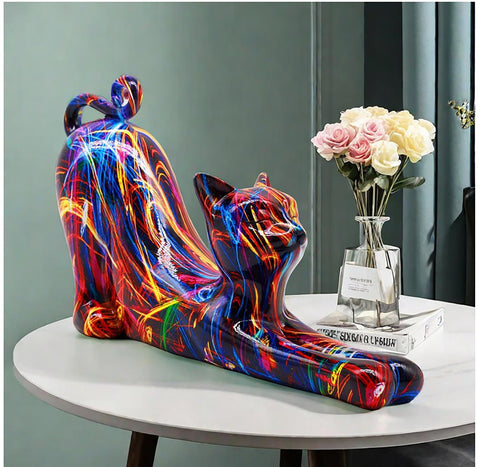 Statua gatto sdraiato laser resina 12 cm
