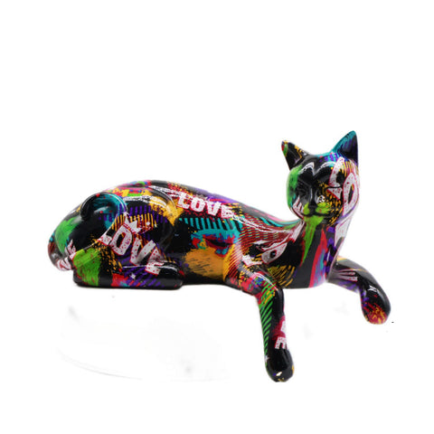 Statua gatto sdraiato urbano in resina 15 cm