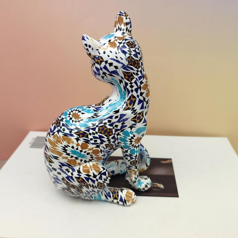 Statua gatto seduto in resina mosaicata 17 cm