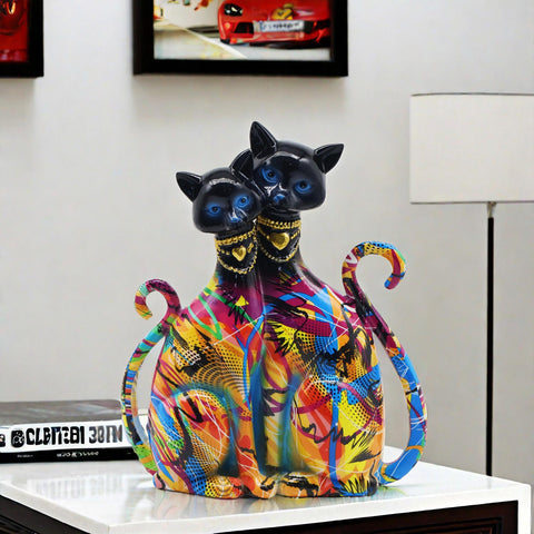 Statua di 2 gatti siamesi in resina 25 cm