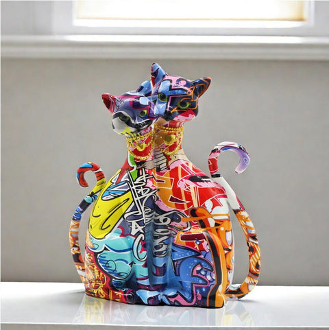 Statua di 2 gatti siamesi graffiti in resina 25 cm