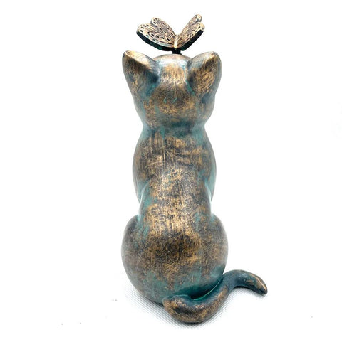 Statua di gatto da esterno con farfalla 20 cm