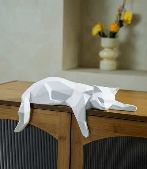 Statua di gatto reclinabile origami bianco 15 cm
