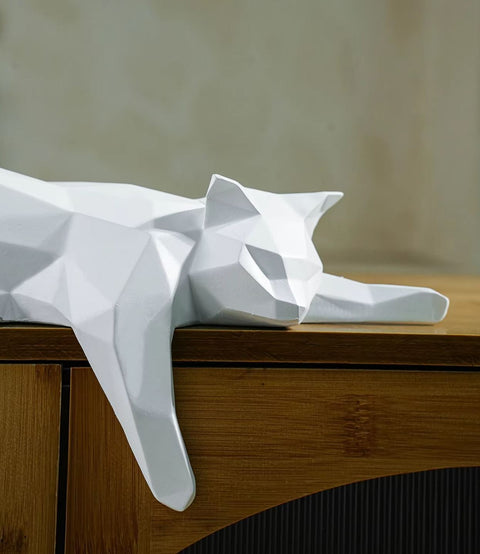 Statua di gatto reclinabile origami bianco 15 cm