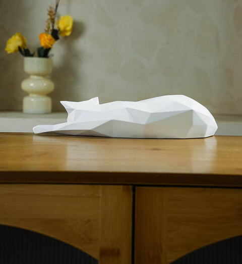 Statua di gatto reclinabile origami bianco 15 cm