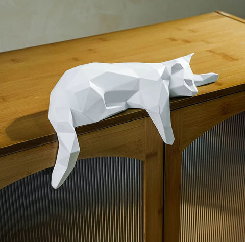 Statua di gatto reclinabile origami bianco 15 cm