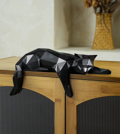 Statua di gatto reclinabile origami nero 15 cm