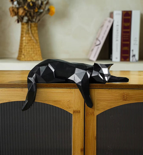 Statua di gatto reclinabile origami nero 15 cm