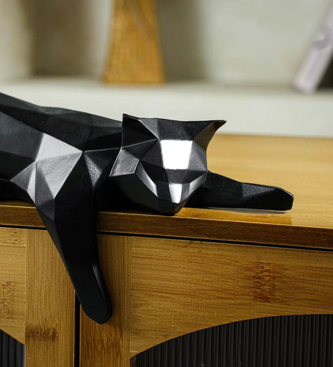 Statua di gatto reclinabile origami nero 15 cm