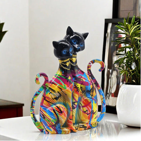 Statua di 2 gatti siamesi in resina 25 cm
