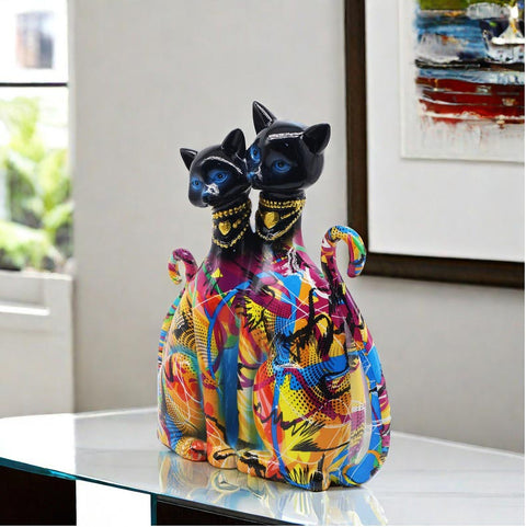 Statua di 2 gatti siamesi in resina 25 cm