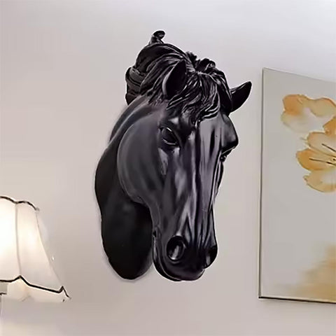 Scultura da parete con testa di cavallo nero 14 cm