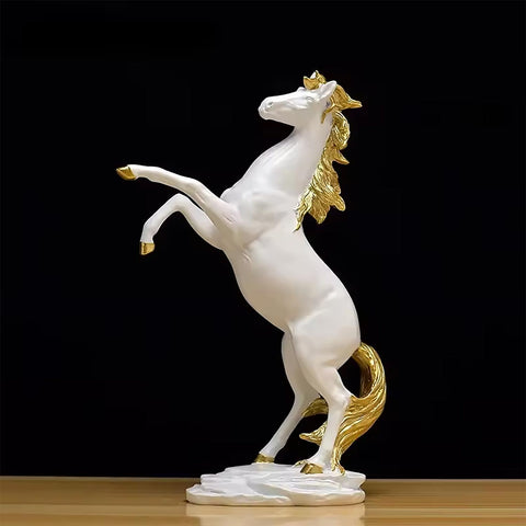 Statua di cavallo bianco rampante con criniera dorata 30 cm