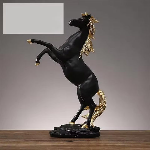 Statua di cavallo nero rampante con criniera dorata 29 cm
