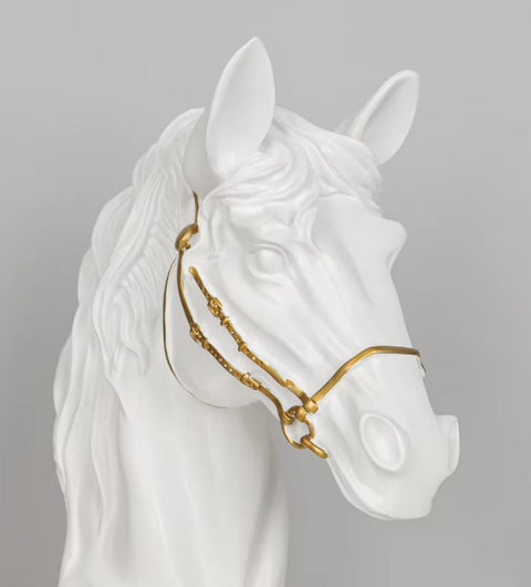 Statua busto testa di cavallo nero e oro 30 cm