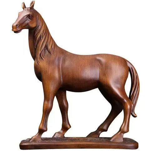 Scultura di cavallo in resina, finto legno, 36 cm