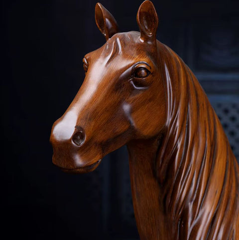 Scultura di cavallo in resina, finto legno, 36 cm