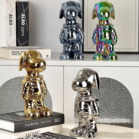 Statua cane cosmonauta anodizzato grigio 28 cm