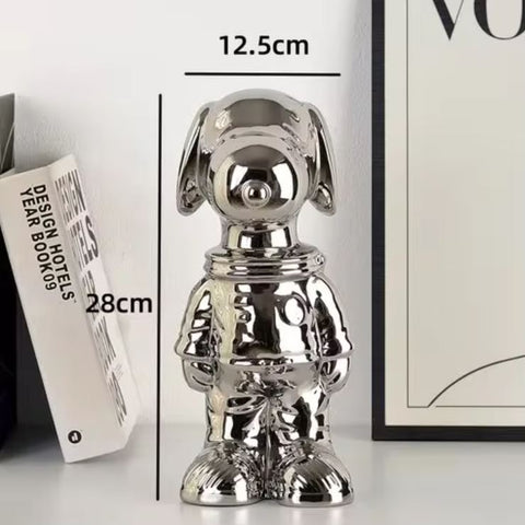 Statua cane cosmonauta anodizzato grigio 28 cm