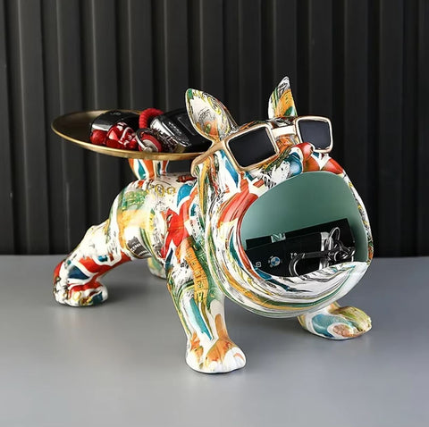 Statua cane bulldog pop art con vassoio 20 cm
