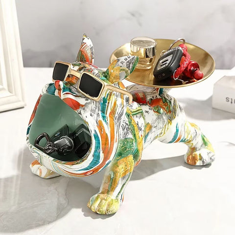 Statua cane bulldog pop art con vassoio 20 cm