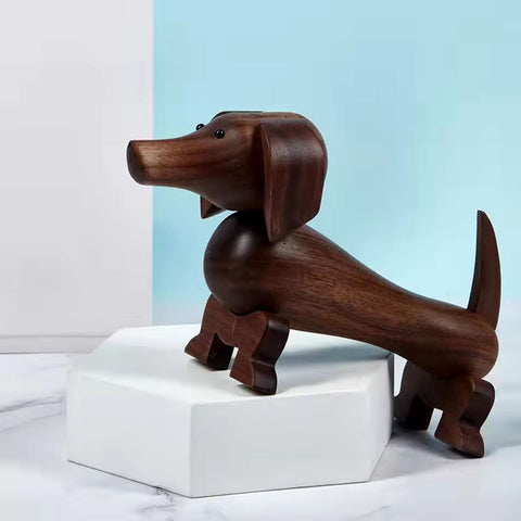 Statua di cane bassotto in stile nordico in legno 10 cm