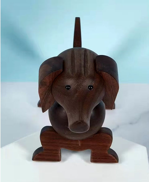 Statua di cane bassotto in stile nordico in legno 10 cm