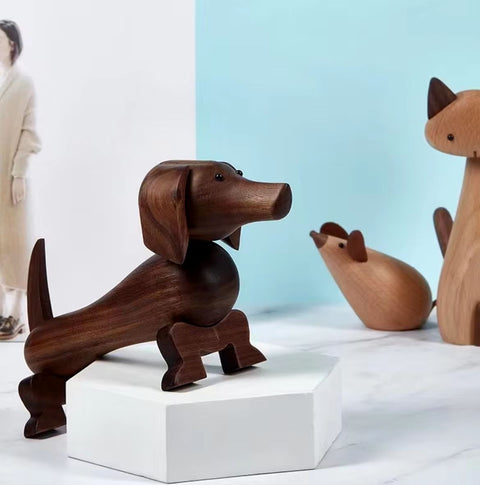 Statua di cane bassotto in stile nordico in legno 10 cm