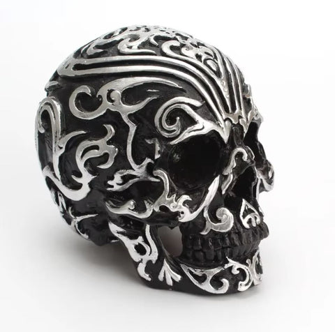 Statua di teschio messicano in bianco e nero 12 cm