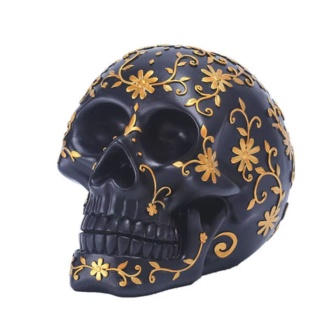 Teschio messicano nero e oro / teschio 14 cm
