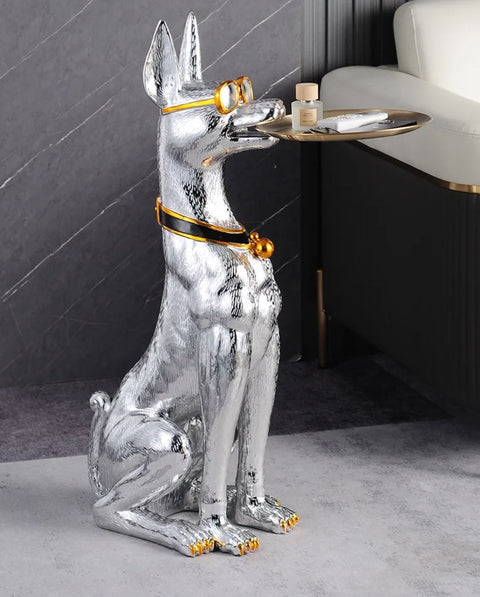 Tavolino in argento statua Dobermann 75 cm