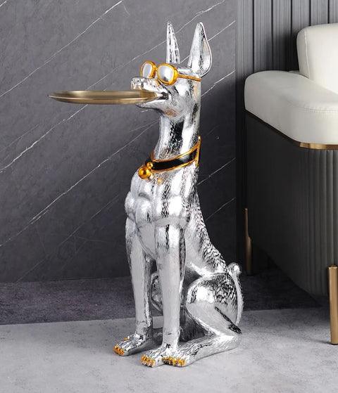 Tavolino in argento statua Dobermann 75 cm