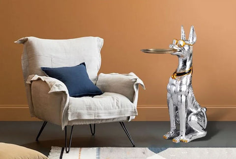 Tavolino in argento statua Dobermann 75 cm