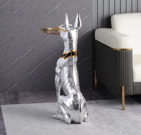 Tavolino in argento statua Dobermann 75 cm