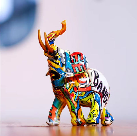 Statua elefante in resina graffiti 17 cm